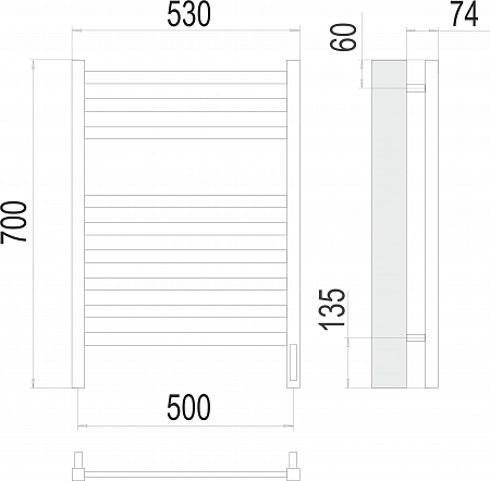 Енисей П9 500х700  электро (sensor quick touch) Полотенцесушитель TERMINUS  Бор - фото 3