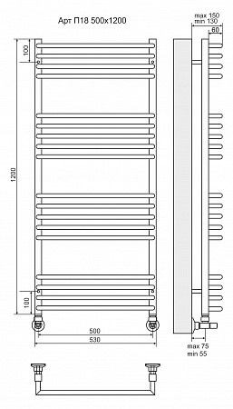 Арт П18 500х1200 Полотенцесушитель TERMINUS Бор - фото 3 Арт П18 500х1200 Полотенцесушитель TERMINUS Бор - фото 3