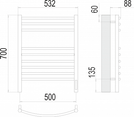 Классик П9 500х700 электро (sensor quick touch)  Полотенцесушитель TERMINUS Бор - фото 3