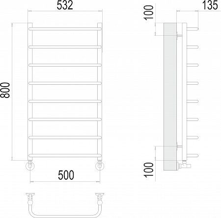 Стандарт П8 500х800  Полотенцесушитель  TERMINUS Бор - фото 3