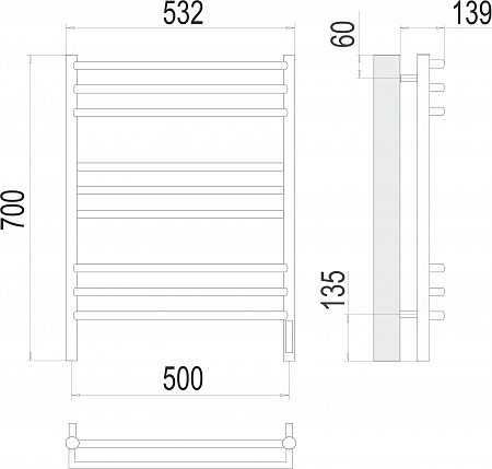 Прато П9 500х700 электро (sensor quick touch) Полотенцесушитель  TERMINUS Бор - фото 3