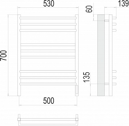Соренто П9 500х700 электро (sensor quick touch) Полотенцесушитель  TERMINUS Бор - фото 3