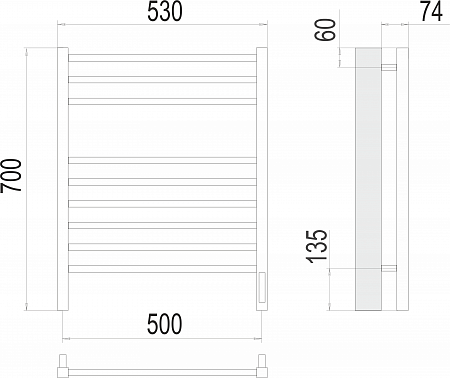 Сицилия П9 500х700 электро (sensor quick touch) Полотенцесушитель TERMINUS)  Бор - фото 3