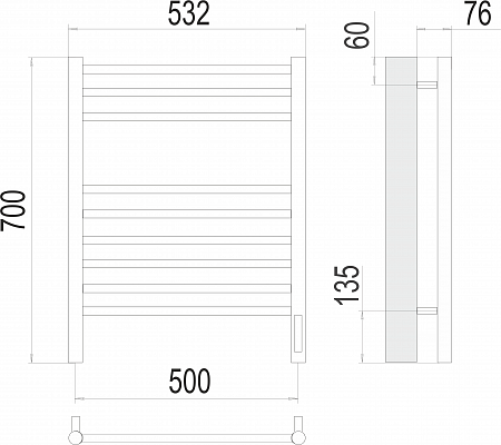 Аврора П9 500х700 электро (sensor quick touch)  Полотенцесушитель TERMINUS Бор - фото 3